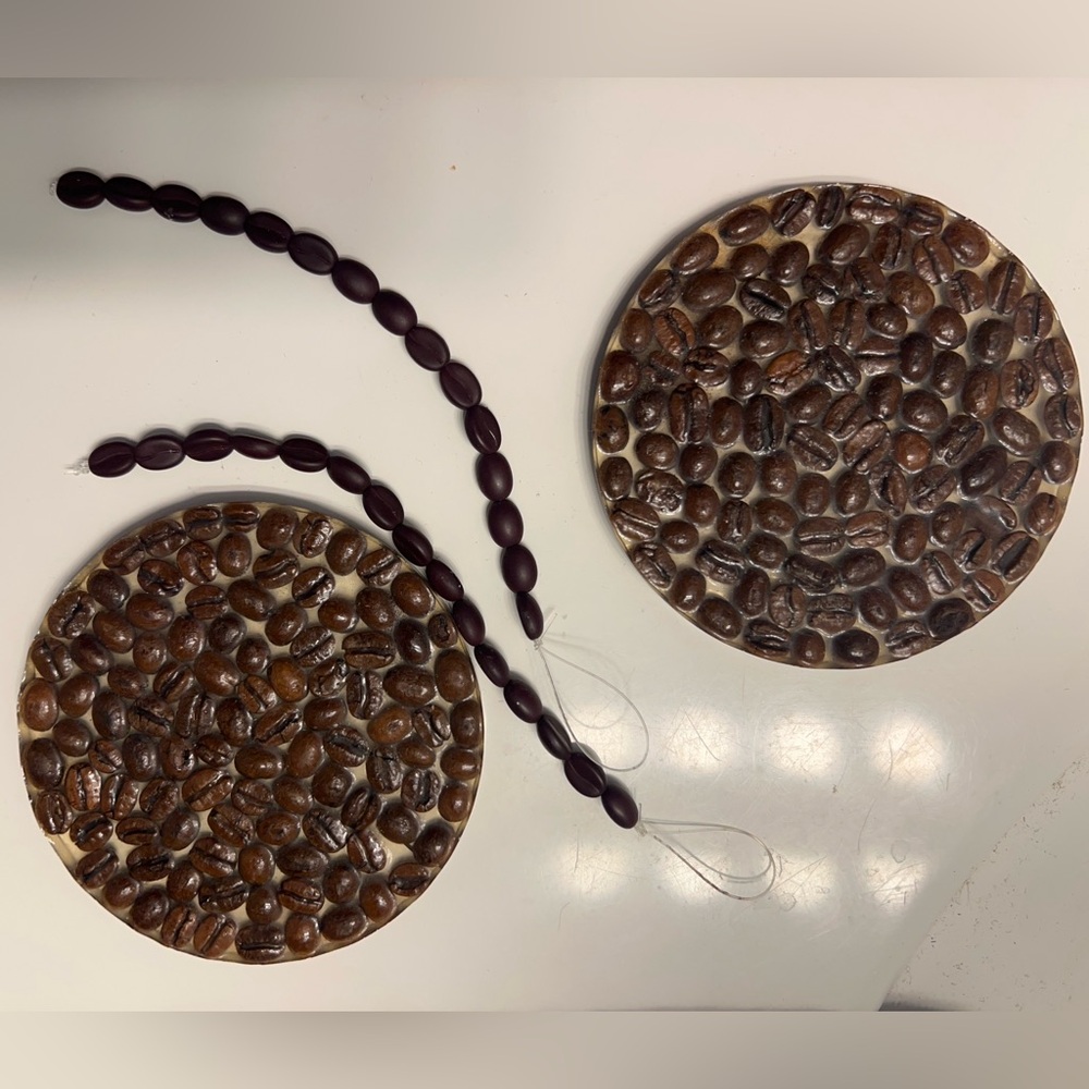 Pair of Coffee Bean Coasters - resin material (real coffee beans inside plastic.
